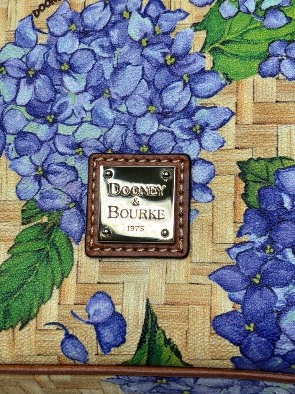 Dooney & Bourke Purple Hydrangea With Yellow Basketweave Design Shopper Tote Bag - Picture 3 of 16
